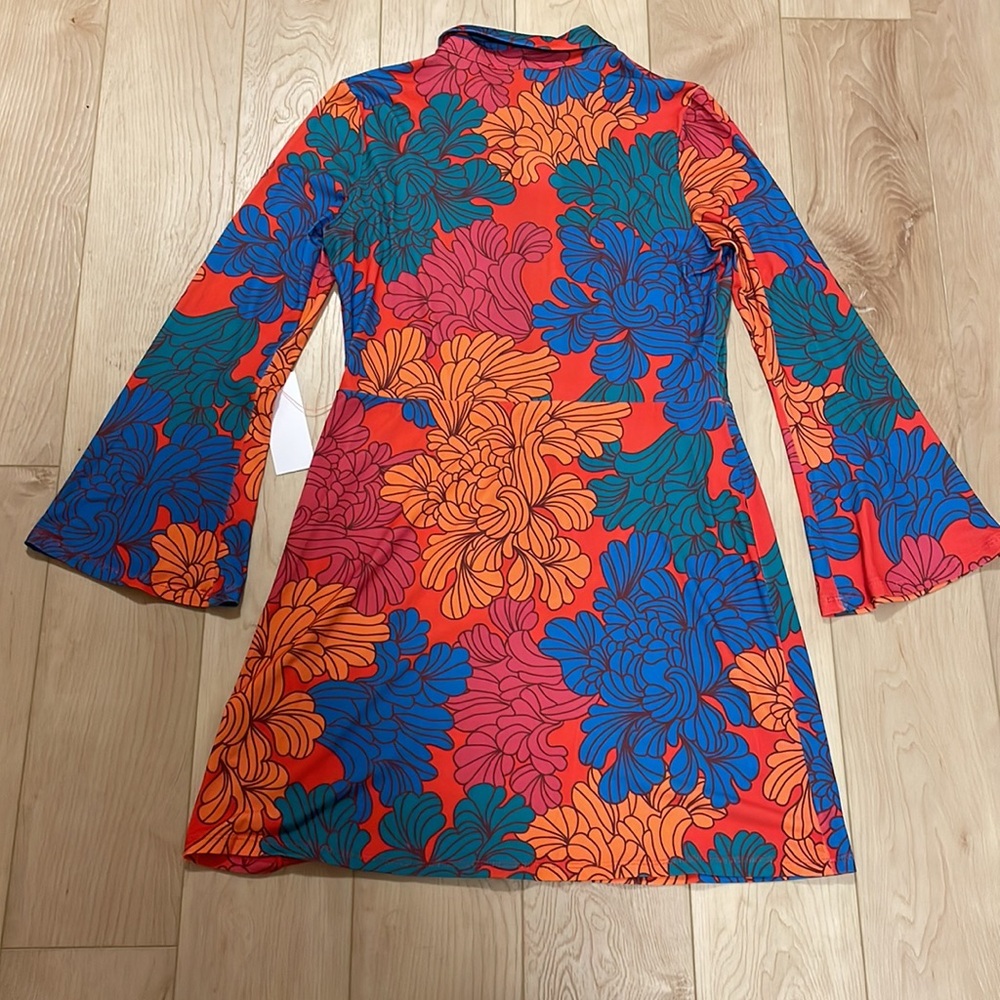 Never Fully Dressed Red Blue Orange Floral Long-Sleeve Mini Dress - Picture 10 of 15